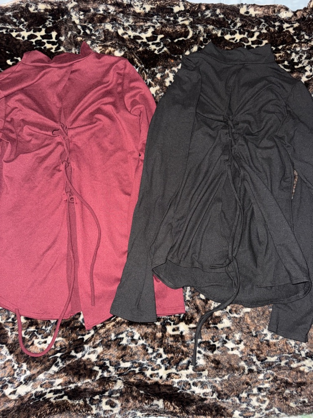 Fashion Nova Two-Pack Mock Neck Tops in Burgundy and Black